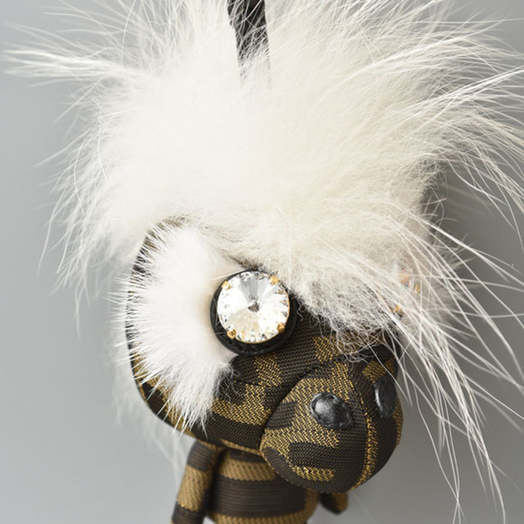 FENDI key holder bag charm  Zucca space monkey nylon canvas fur rhinestone - Picture 3 of 8